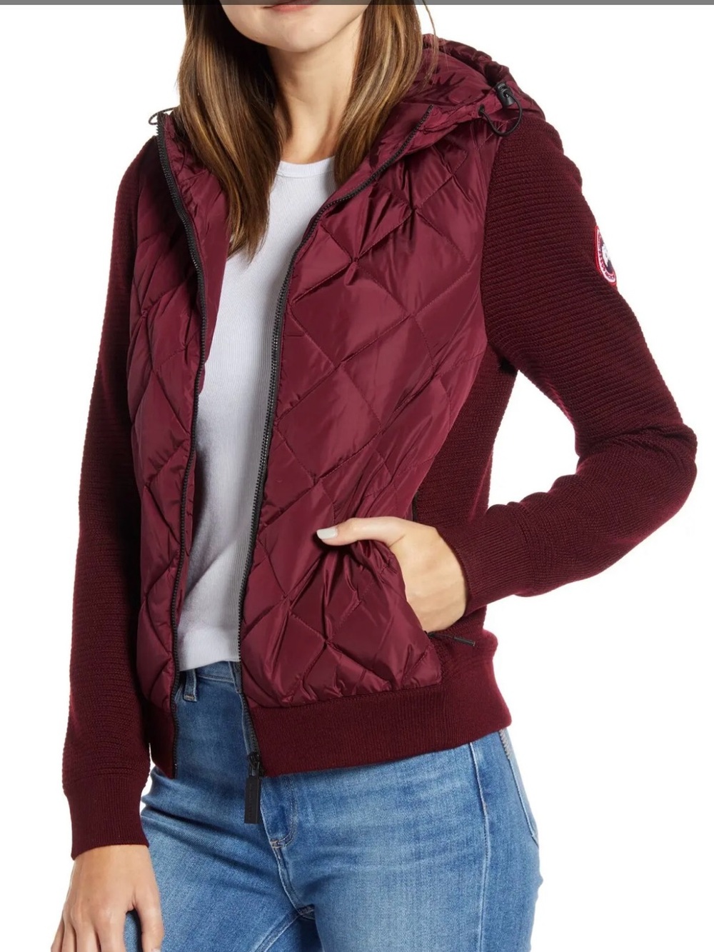 Canada Goose Women’s Hybridge 625 Fill Quilted Knit Hoodie Elderberry Small